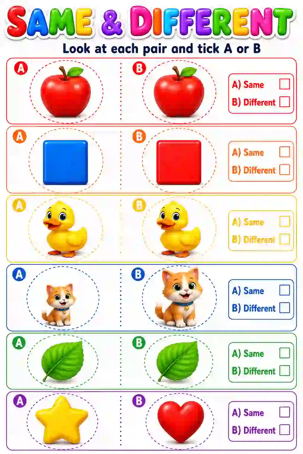 Same and Different Worksheet