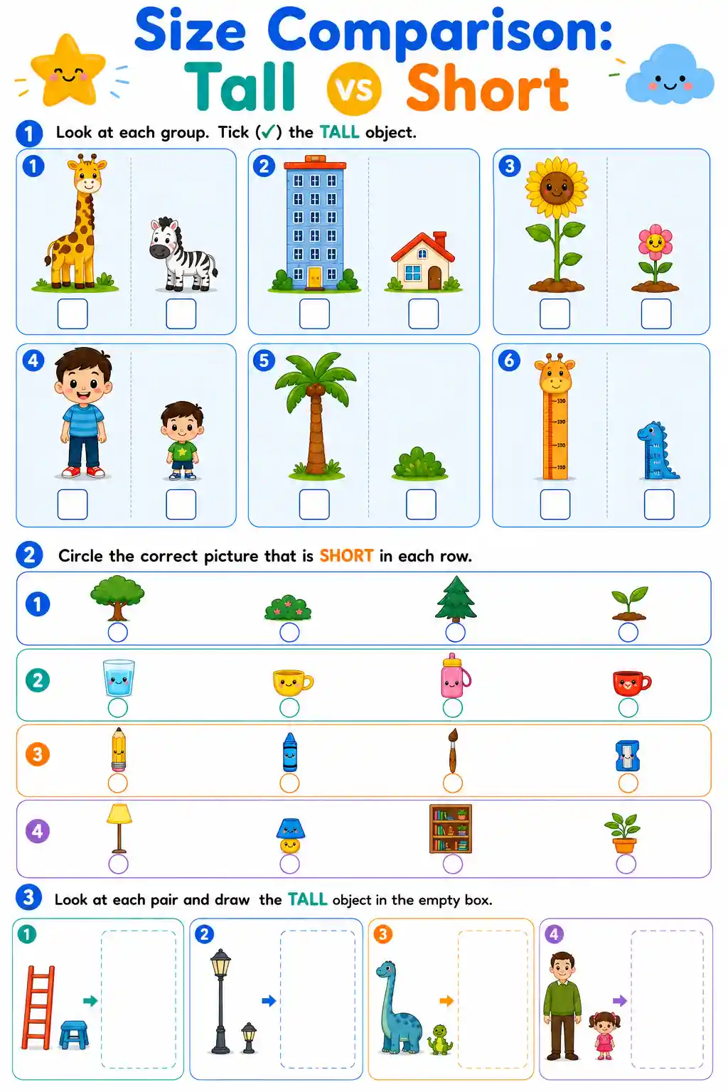 LKG Mathematics Size Comparison Worksheet 2