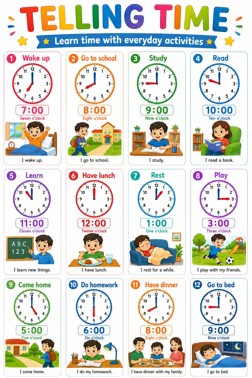 Class 1 Maths Telling Time Everyday Activities Chart Preview