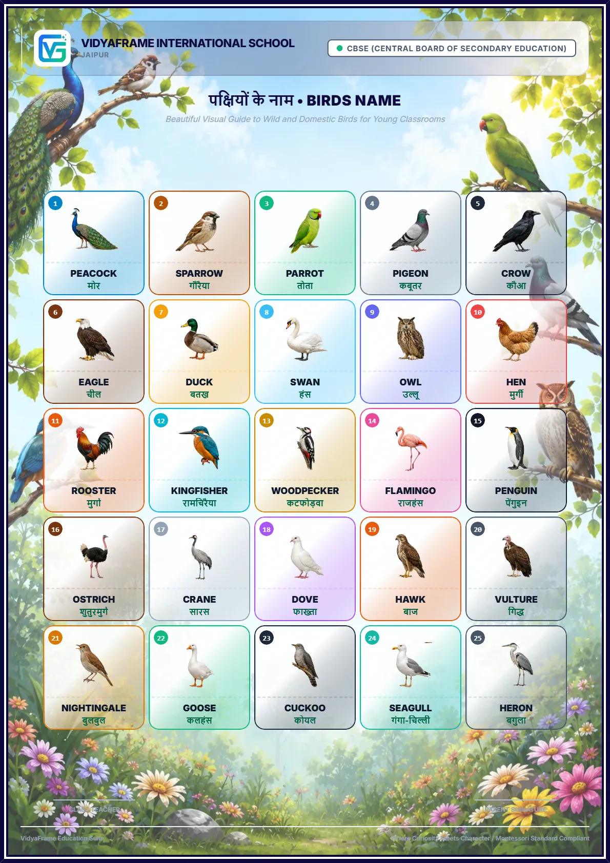 Interactive Birds Chart Builder (पक्षियों के नाम)