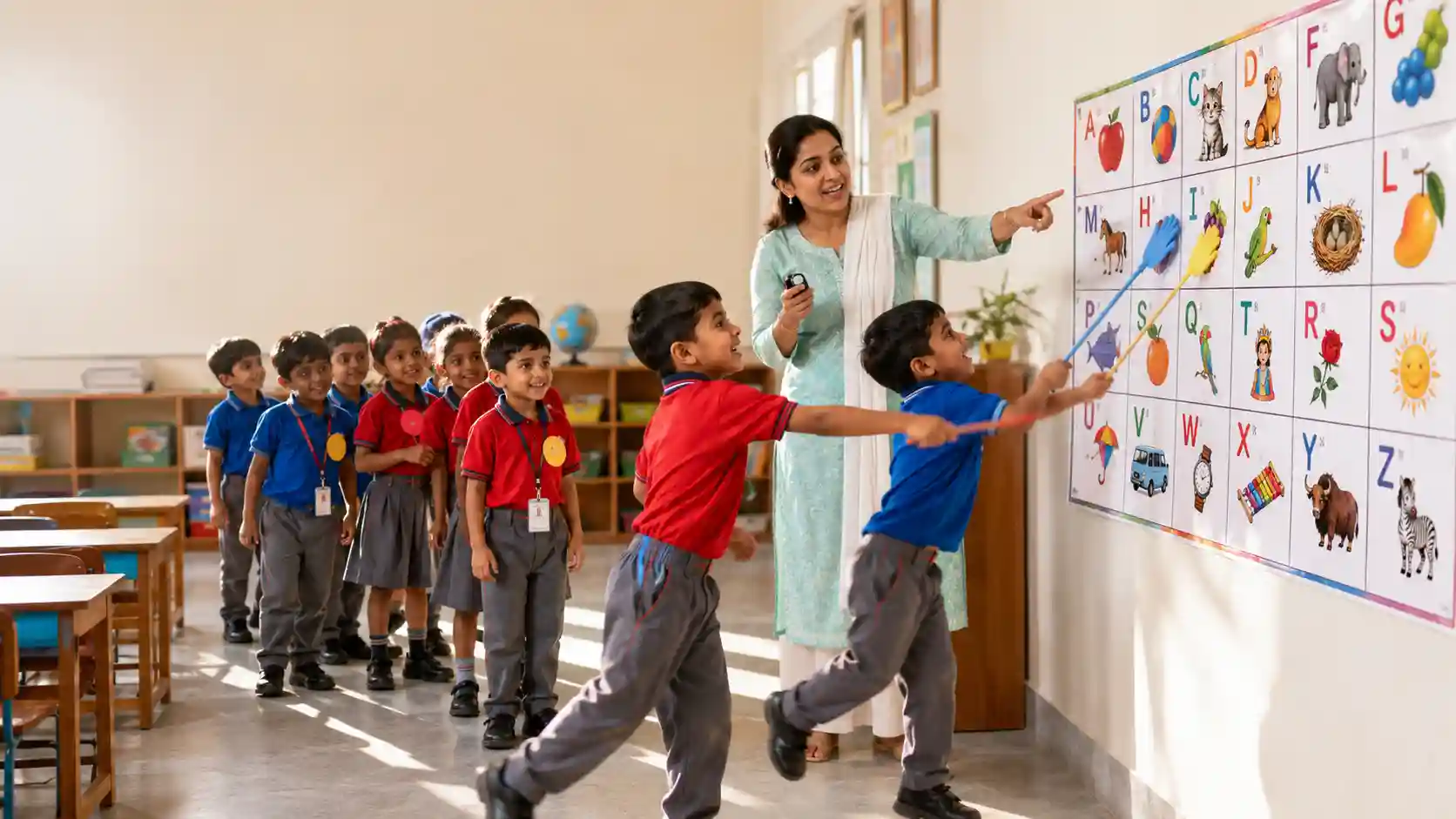 fly swatter educational chart game in primary school classroom